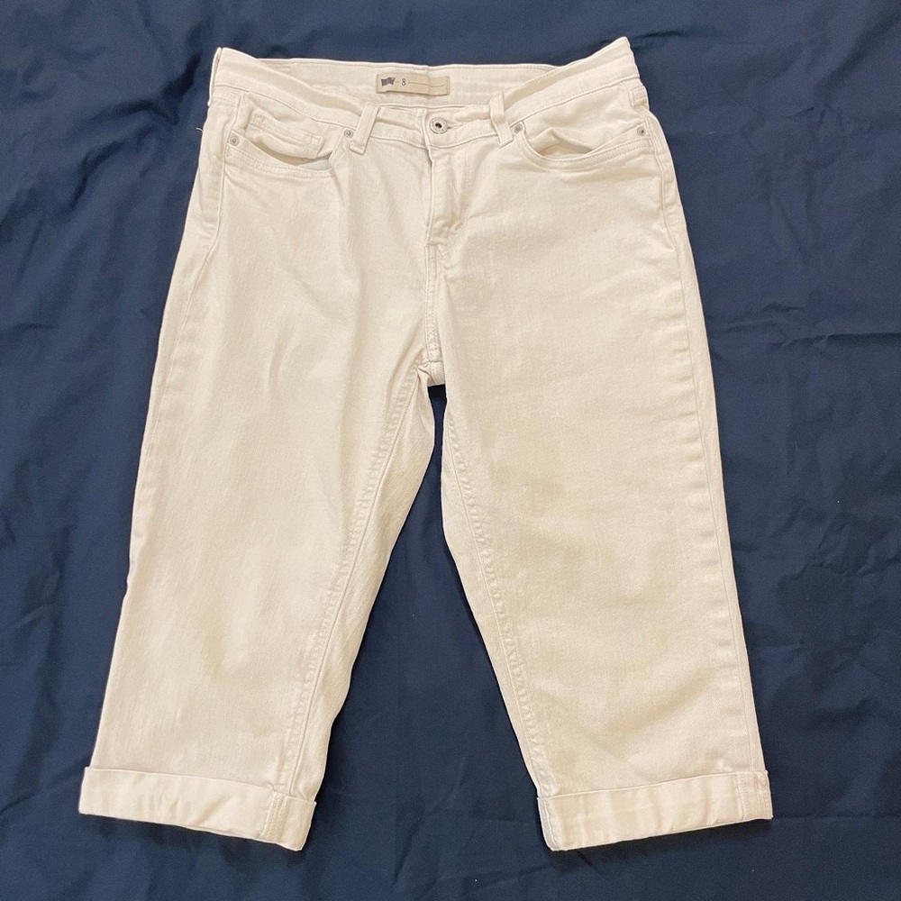 Levi Strauss and Co. White Denim Cuffed Capris